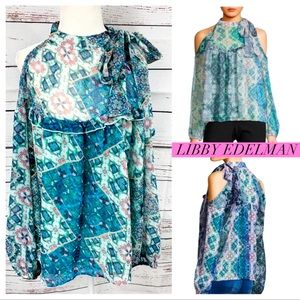 Libby Edelman Cold Shoulder Sheer Bow Neck Blouse NWOT
